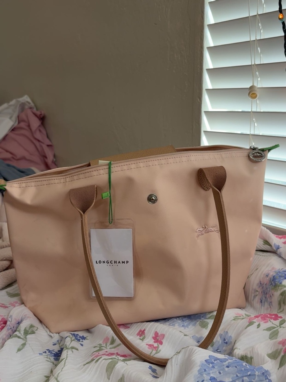 Longchamp Pink Tote with Tan Handles